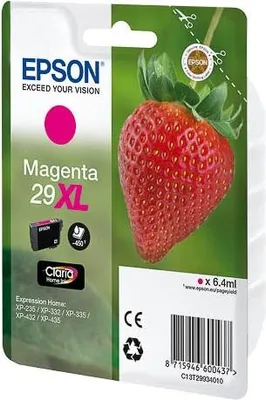 Obrázok produktu pre Epson Strawberry Singlepack Magenta 29XL Claria Home Ink, Vysoký (XL) výnos, Purpurová, Atrament na pigmentovej báze, 6,4 ml, 1 kusov, 450 strany
