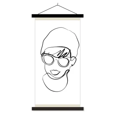 Produktbild von MuchoWow® Textilposter Frauen - Minimalismus - Linienkunst 40x80 cm mit schwarzem Rahmen - Wandemalerei