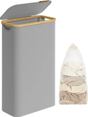 Produktbild von SONGMICS Wäschekorb mit Deckel, 65 L, herausnehmbarer Wäschesack,Griffe aus Bambus