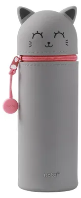 Produktbild von iTOTAL 2-in-1-Federmäppchen aus weichem Silikon – Graue Katze