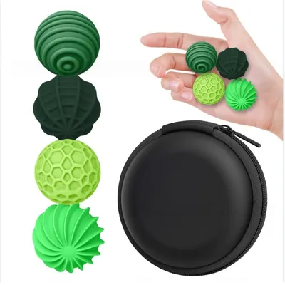 Produktbild von INF Silikon magnetische sensorische Stressbälle 4er-Pack – Weiches Finger-Fidget-Spielzeug, Täschchen inklusive Grün