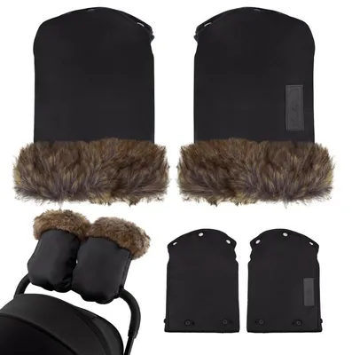 A product shot of stroller hand warmers and their components.