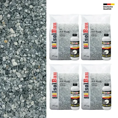 Steinteppich SET Ice Blue 4-8mm Marmorkies 100kg + PU-Bindemittel Set für 10m²