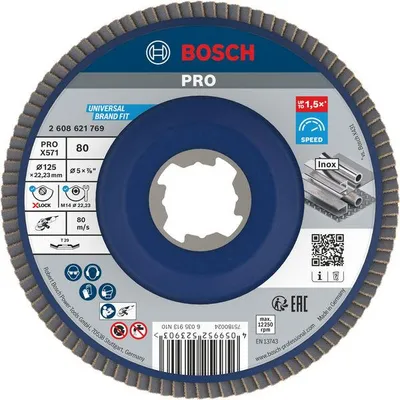 Productafbeelding van PRO X571 schijf voor haakschuurmachine, X-Lock, schuin, 125 mm, korrelgrootte K80