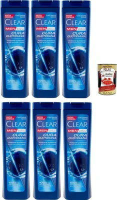 Produktbild von Clear Cura Quotidiana Men Shampoo für alle Haar- und Kopfhauttypen - Tägliches Pflegeshampoo 6x 225ml + Italian Gourmet polpa 400g