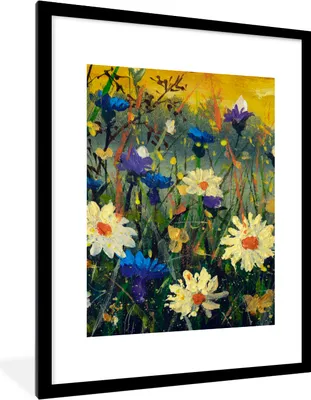 Produktbild von MuchoWow® Gerahmtes Poster Malerei - Ölfarbe - Natur - Blumen 60x80 cm - Poster mit Schwarzem Bilderrahmen Wandposter Rahmen Foto Bilder - Wohnzimmer - Dekorationen - Prämie