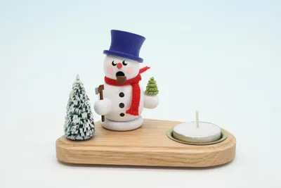 Produktbild von Kerzenhalter mit Teelicht und Schneemann weiß Höhe 14cm NEU