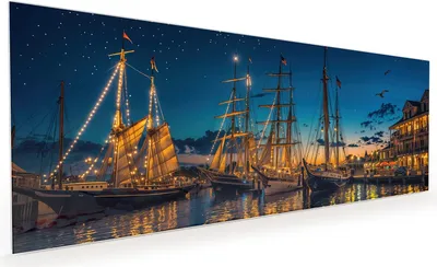 Produktbild von Küchenrückwand Spritzschutz Glas mit Motiv Nachthafen 40 x 40 cm