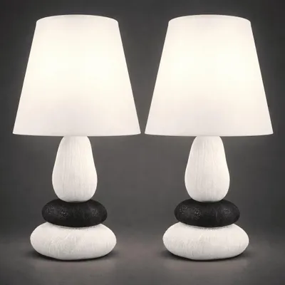 Produktbild von Tischlampe 2er Set Nachttischlampe Tischleuchte Lampe Leuchte Keramik Weiß