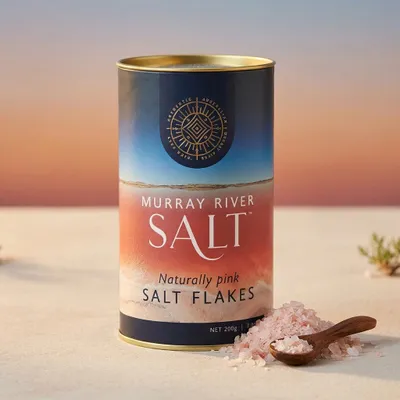 Produktbild von Murray River Salt Naturally Pink Salt Flakes 200 g – Natürlich rosafarbene Salzflocken aus Australien – Premium Meersalz, KI-generiertes Bild