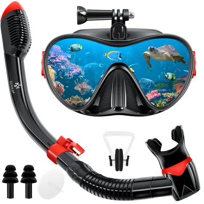 Produktbild von KESSER® Schnorchelset Profi Taucherbrille Schnorchelmaske Tauchset Erwachsene Tauchmaske - Inkl. Action-Cam Halterung - Antibeschlag und Anti-Leck für Freitauchen und Schnorcheln Set Taucherbrille