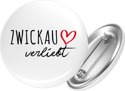 Produktbild von Huuraa Button Zwickau verliebt 25mm rund mit Sicherheitsnadel Ansteckbutton Geschenkidee