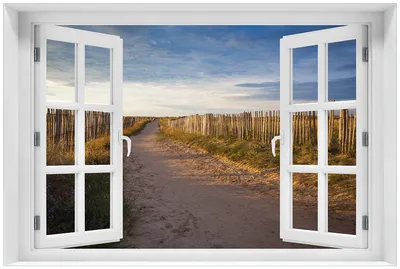 Produktbild von Wallario Premium Glasbild mit Fensterrahmen, freischwebende Optik, kräftige Farben, Größe 60 x 90 cm Motiv Sandweg an einem Strand in Frankreich, Bretagne