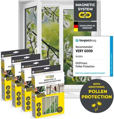 Produktbild von EASYmaxx Moskitonetz mit Pollenschutz mit Magnetbefestigung fürs Fenster - 150 x 130 cm - grau - 4er-Set