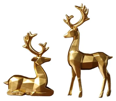 Produktbild von Set aus 2 goldenen Rentierfiguren für Weihnachtsdekoration