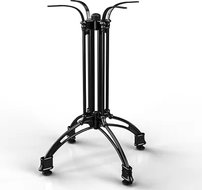 Produktbild von MALAGA Bistro Terrassen Stehtischgestell | H100cm | Schwarz Glänzend | Gusseisen Optik | 4 Fuß | Outdoor | Bar Stehtisch Gestell Tischfuß Tischgestell Tischbein Untergestell Tischsäule