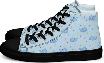 Produktbild von Mr. & Mrs. Panda Damen Sneaker Black Edition Wal Konfetti Größe 35 1/2 - Blau - Geschenk, Schwarz, Trennung, Abnehmen, Schwarze Sneakers für, Diät, Wale, Meer, Schwarzer