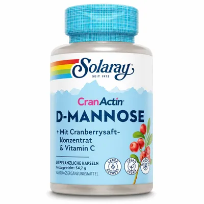 Produktbild von Solaray D-Mannose mit CranActin® Cranberry & Vitamin C – 60 vegane Kapseln – Pflanzlicher 3-in-1 Komplex für tägliche Balance – Für Frauen