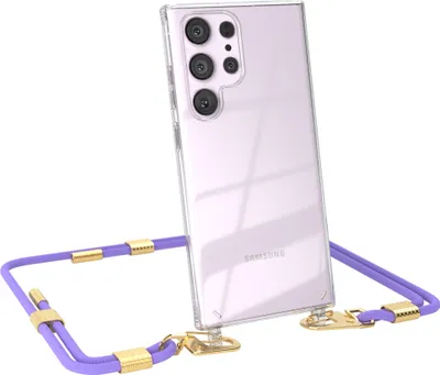 Produktbild von EAZY CASE Handykette für Samsung Galaxy S23 Ultra, Transparente Silikonhülle mit Band, Clear Case, abnehmbar in  Violett