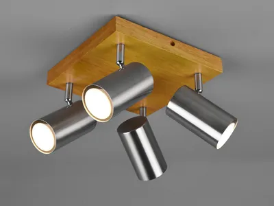 Produktbild von Trio 4-flammiger Deckenstrahler MARLEY Silber matt mit Holz