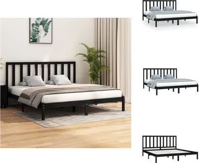 Produktbild von vidaXL Massivholzbett Schwarz Kiefer 200x200 cm -  Betten & Bettgestelle