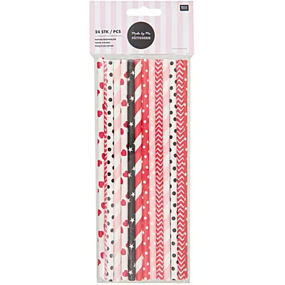Produktbild von Papierstrohhalme, Rot/Schwarz/Rosa 24 Stück