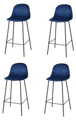 Image de Lot de 4 tabourets de bar en velours "Ima" - Bleu - L 47 x P 43 x H 105 cm