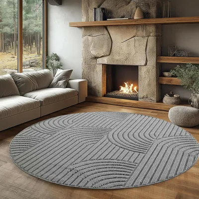 Zdjęcie produktu dla Ayyildiz | Okrągły Dywan Nowoczesny Helix - 120 cm x 120 cm - Szary - Geometryczny Wzór - Miękki i Trwały