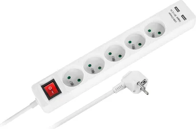 Image de Rebel Câble d'extension 5 x prise + 2 x USB + interrupteur, 1,5 m, blanc