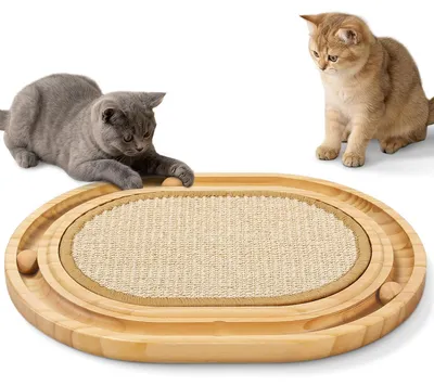 Imagen del producto de Gimars, tabla rascadora interactiva de sisal para gatos, forma oval, con circuito de bolas de madera y 3 bolas