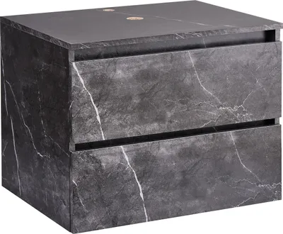 Produktbild von BELIANI Hänge Waschbeckenunterschrank Schwarz MDP-Platte 60x47 cm Marmor Optik mit 2 Schubladen Bad-Unterschrank für Aufsatzwaschbecken Wandmontage