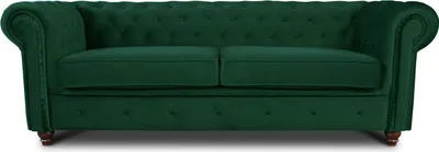 Produktbild von Sofa Chesterfield Asti 3-Sitzer, Couchgarnitur 3-er, Sofagarnitur, Couch mit Holzfüße, Polstersofa - Glamour Design, Velours (Dunkelgrün (Velvet 78))