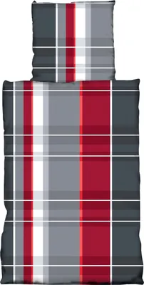 Produktbild von 4 tlg Flausch Bettwäsche 135 x 200 cm Streifen rot grau Thermofleece