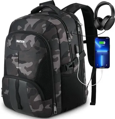 Produktbild von PolkaHome® Rucksack Schwarz Groß, Schultasche für Männer Jungen Teenager, wasserdicht, 35L, Laptopfach bis 17,3 Zoll