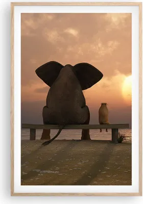 Produktbild von Gerahmtes Poster - Rahmen in heller Eiche - Elefant Ufer Meer - 61x91,5 cm - Wand Bild - Wanddeko - Wandbilder - Wandposter - Bilderrahmen - Bilder - Kunstdruck - Wandbild - P2NPA61x91-3555