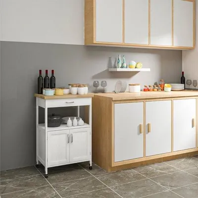 Produktbild von Famanu Kücheninsel - Mobiles Küchenblock mit Arbeitsfläche - Weiß - 90x60x44 cm