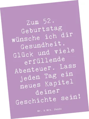 Produktbild von Mr. & Mrs. Panda Fotokarte Spruch 52. Geburtstag - Lavendeltraum - Geschenk, Alter, Ansichtskarten, neues Kapitel, Freundschaft, Postkarten, wunderbare Momente, Grußkarte