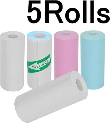 Produktbild von 5er Pack Zusätzliche Papierrollen für Minidrucker CUTEPRINT, Rosa, Blaue Rolle, klebrige Rolle, Weiß - CUTEROLLS