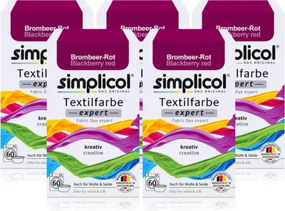 Produktbild von Simplicol Textilfarbe expert Brombeer-Rot 150g - Farbe zum Färben (5er Pack)