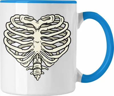 Produktbild von Trendation - Skelet Tasse Herz Geschenk Totenkopf Valentinstag Kaffeetasse mit Herz aus Skelett (Blau)