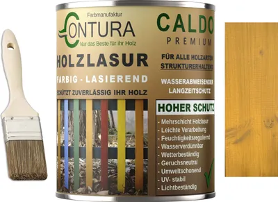 Produktbild von Contura Holzlasur Langzeitschutz Lasur + Pinsel Holz Außen Dauerschutzlasur Holzfarbe - 750ml. + Pinsel / Honig / Hellbraun - 10.15