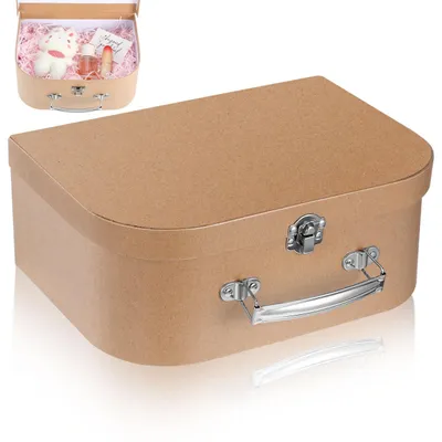Vintage-Kartonkoffer mit Henkel, 25,5x19x10 cm, hellbraun