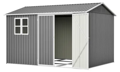 Produktbild von 10x8 FT Metall-Gartenschuppen mit Fenster & 4 Lüftungen, UV-wasserdichtes Schrägdach – inkl. Schloss, Handschuhe, Bodennägel – Für Garten & Terrasse