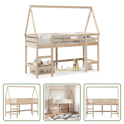 Produktbild von The Living Store Hochbett mit Leiter und Dach 80x200 cm Massivholz Kiefer