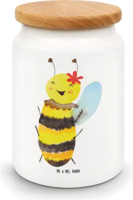 Produktbild von Mr. & Mrs. Panda behälter Biene Happy - Weiß - Geschenk, Teedose, Dose, Keksdose, Lebensmittelbehälter, Vorratsbehälter