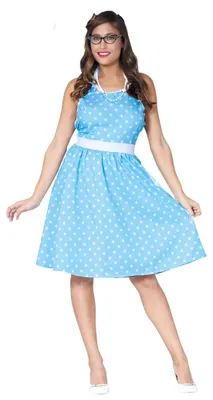 Produktbild von gepunktetes 50er Jahre Damen Kleid in blau Gr. M/L, Größe:L