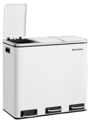 Immagine prodotto di Contenitore per la raccolta differenziata con 3 scomparti – Bidone per rifiuti – Contenitore per la raccolta differenziata – Sistema igienico per la separazione dei rifiuti – 61,5 x 31,5 x 56 cm