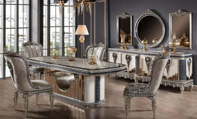 Produktbild von Graue Esszimmer Garnitur Klassische Esszimmer Möbel Esstisch Kommode