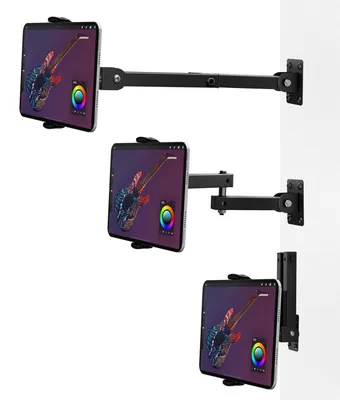 Immagine prodotto di Supporto per tablet da parete, adatto a schermi da 4-13 pollici, rotazione a 360°, estensibile da 10 a 45 cm, colore nero