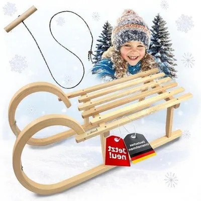 Productafbeelding van Houten Hoornslee - Winter slee - Plezier Sneeuw - Met Trekkoord - 100 cm - Bruin
